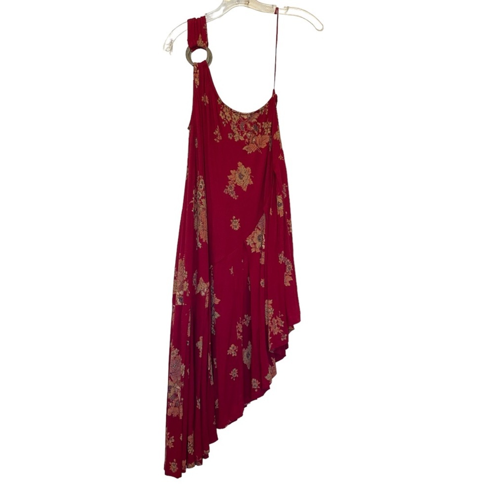 Free Poeple One Shoulder Red Floral Asymmetrical Dress